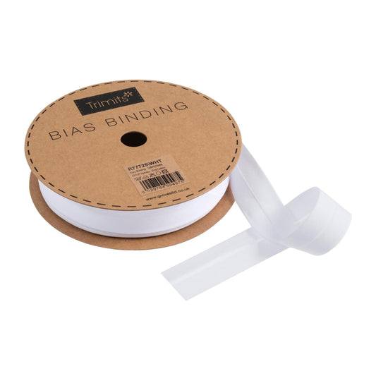25mm Polycotton Bias Binding - White (Price per 25cm)