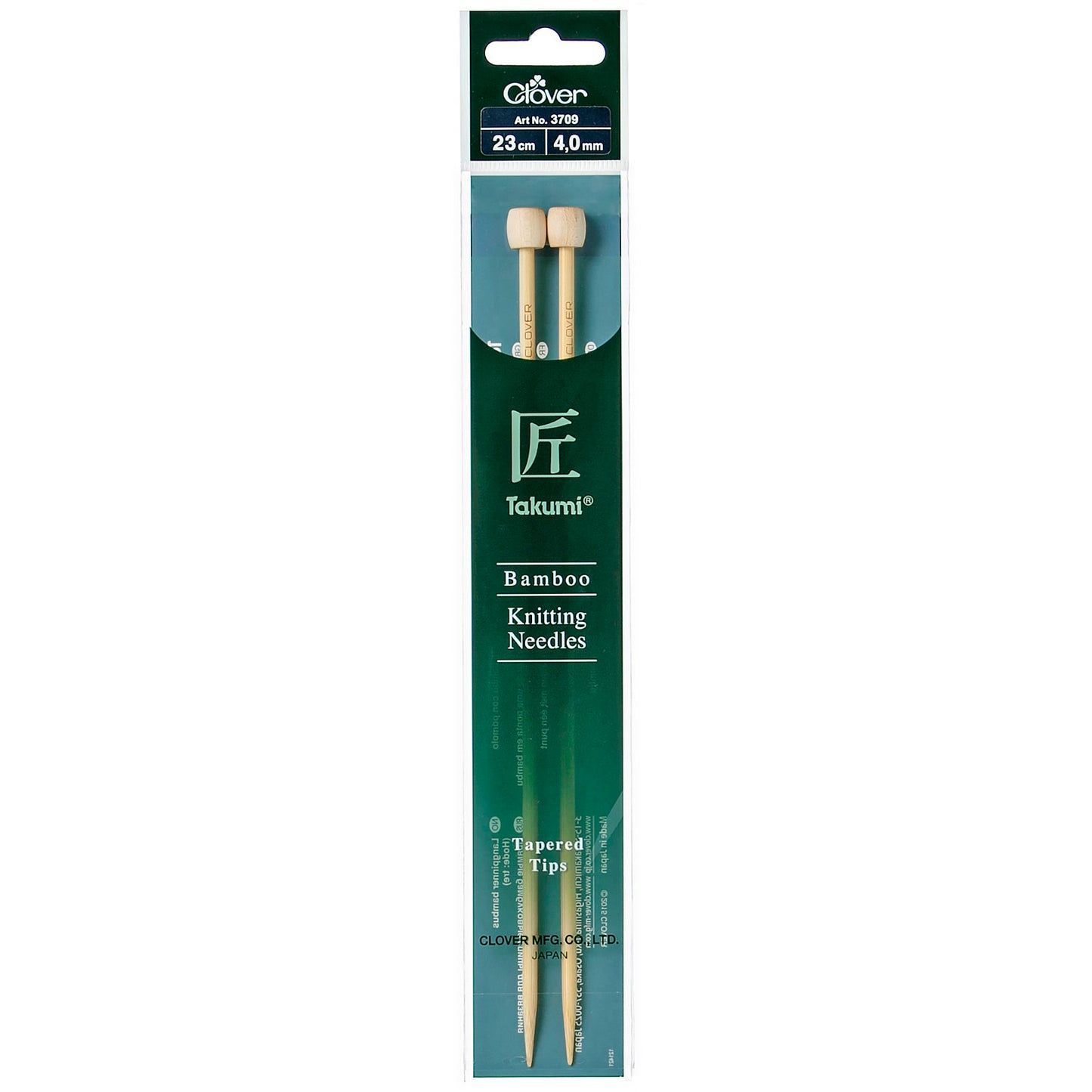 Clover Knitting Pins: Single-Ended: Takumi Bamboo: 23cm (3.5mm, 4.0mm 5.0mm & 6.0mm)