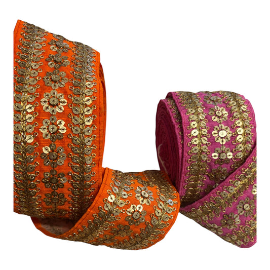 64mm Gold Heavy Sequin Embroidered Trim (Various colours, Priced per 25cm)