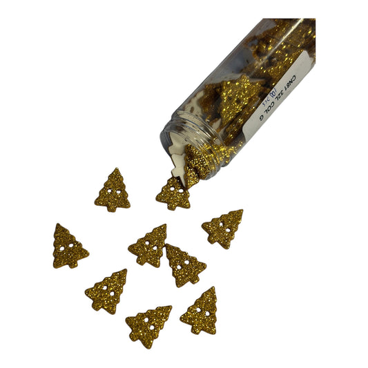 20mm Gold Glitter 2 Hole Christmas Tree Button