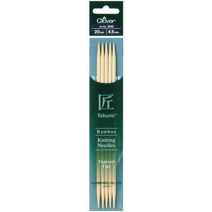 Clover Takumi Bamboo Double Pointed Knitting Needles 20cm (Various Sizes)