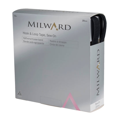 Milward 20mm Sew on Hook & Loop Tape Black or White (Price per 25cm)