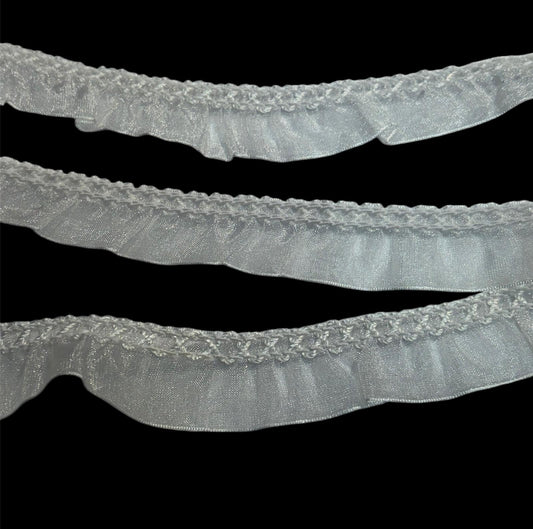 21mm Organza Smocked Top Stretch Trim - White (Price per 25cm)