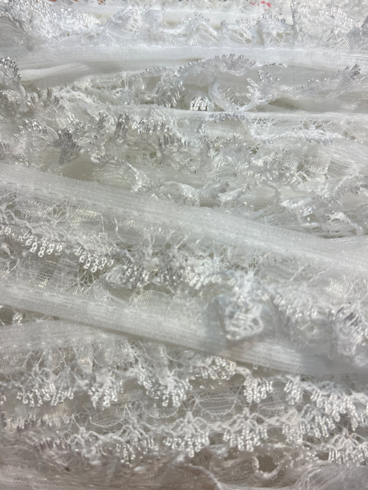 22mm Gathered Lace Trim - White Frill (Price per 25cm)