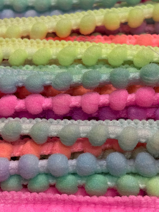 12mm Mini Neon Rainbow Pom-Pom Trim (Price per 25cm)