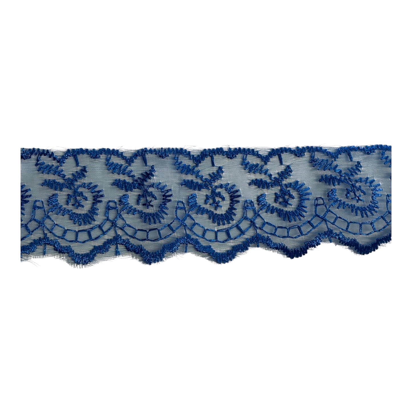 38mm Royal Blue Embroidered Lace Organza Trim