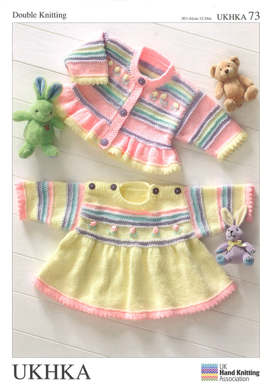 UKHKA 73 Childrens Dress & Cardigan DK Knitting Pattern
