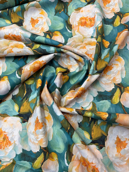 Bold Gold Peony 100% Cotton Fabric (price per 25cm)