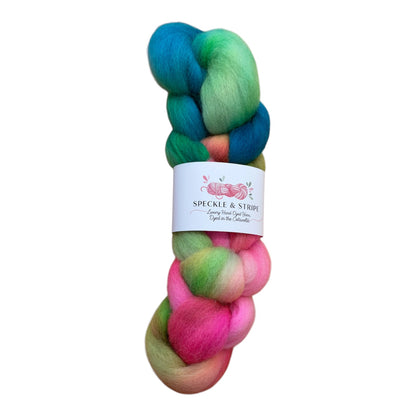 Speckle and Stripe Hand Dyed Combed Wool Top  approx 50g