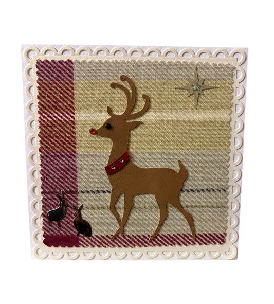 Rosie’s Crafts Tweedy Reindeer Handmade Christmas Card