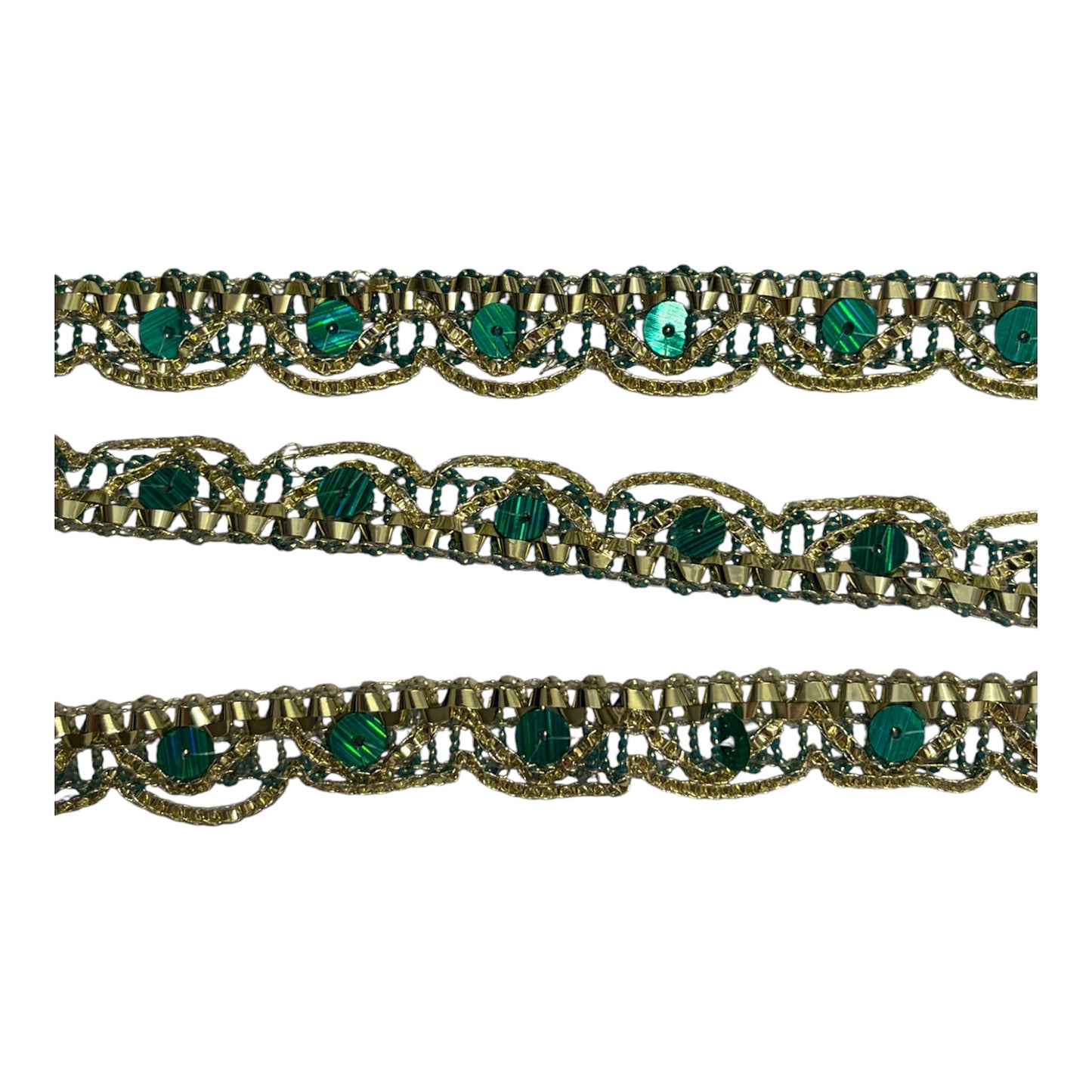 8mm Emerald and Gold Lurex Sequin Trim (Price per 25cm)
