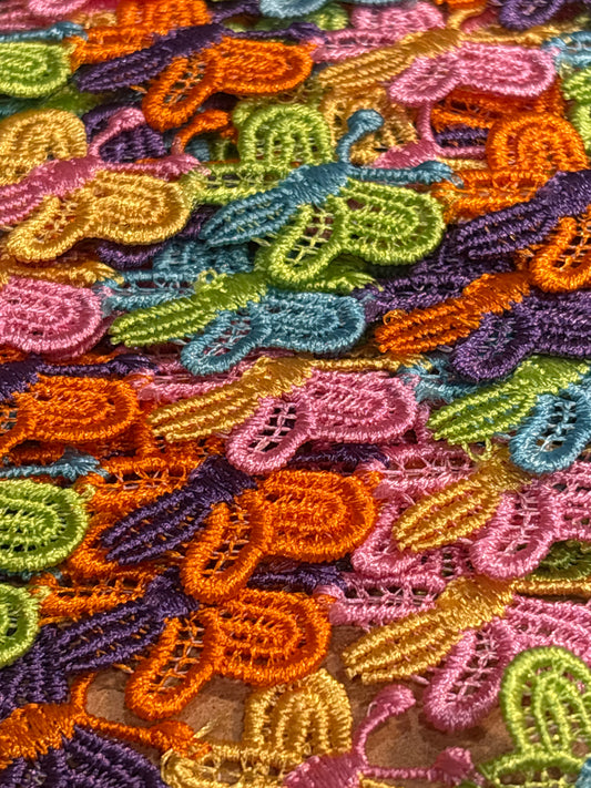 25mm Butterfly Embroidered Lace Trim - Multi (Price per 25cm)