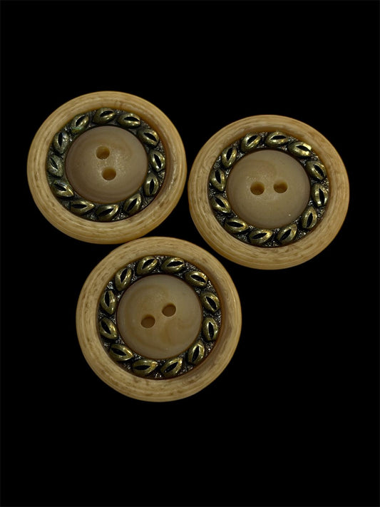 34mm Beige Metal Ring 2 Hole Button