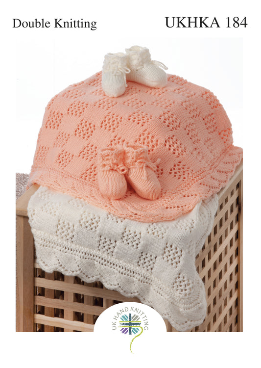 UKHKA 184 Booties & Blankets DK Knitting Pattern