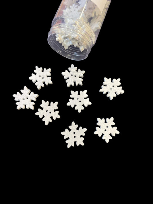 16mm White Wooden 2 Hole Snowflake Button