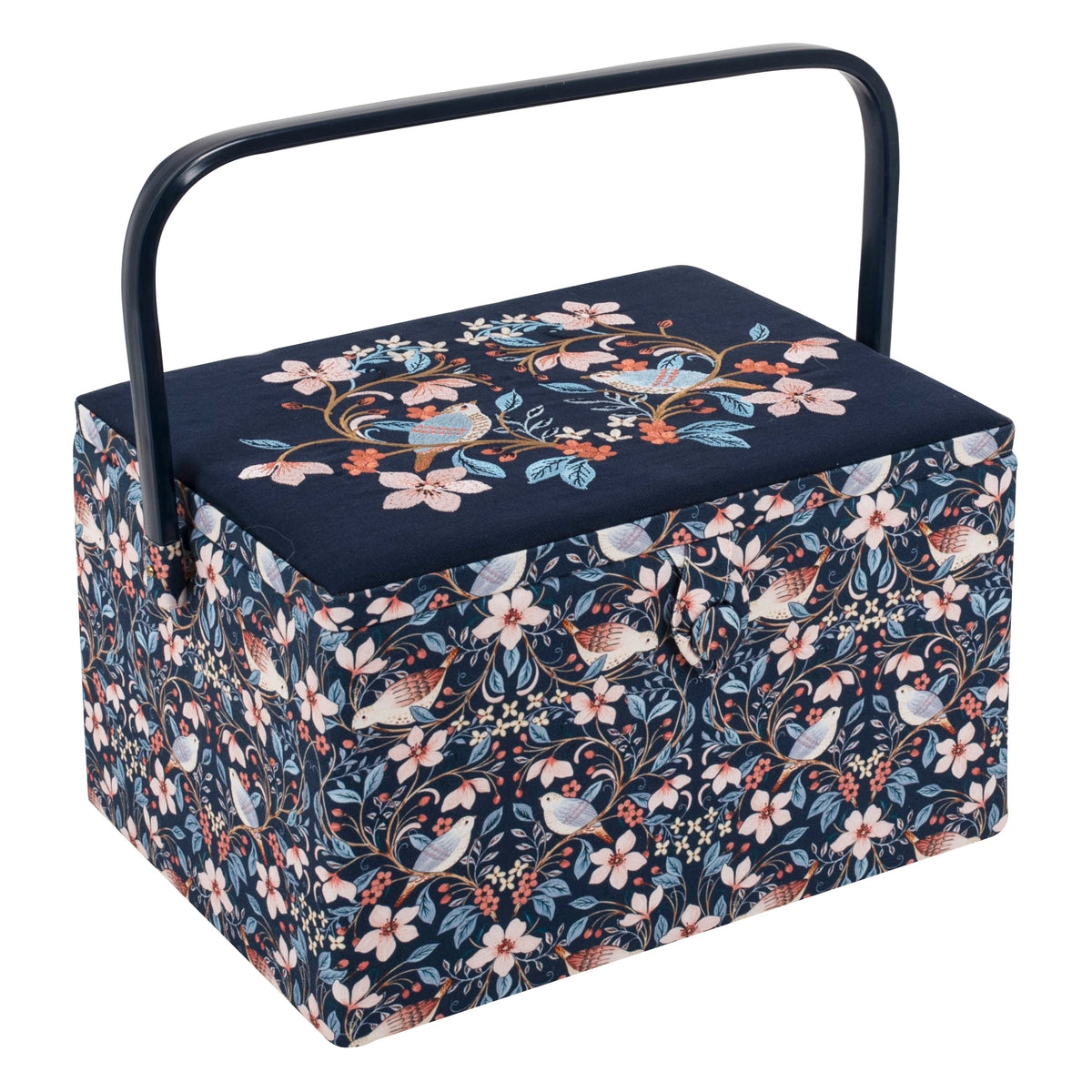 Hobby Gift Embroidered Blossom Birds Large Sewing Box