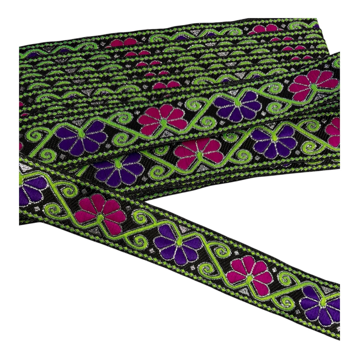 32mm Pink/ Purple Floral Jacquard Ribbon (Price per 25cm)