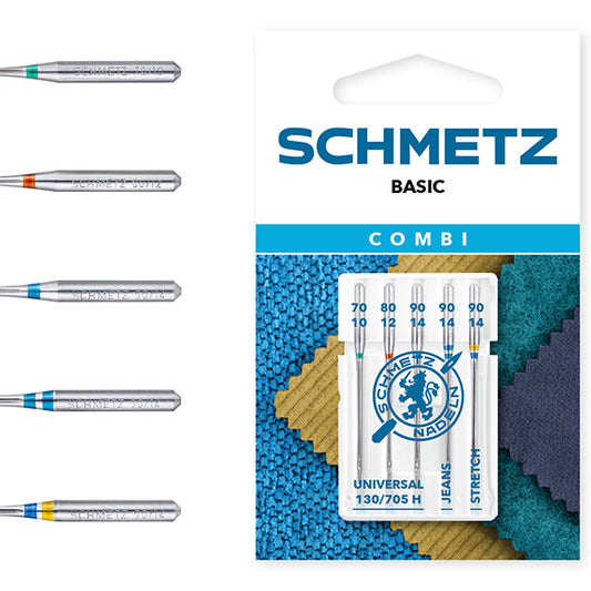 Schmetz Combi Basic Assorted Pack Sewing Machine Needles - Universal, Denim & Stretch 5 pieces