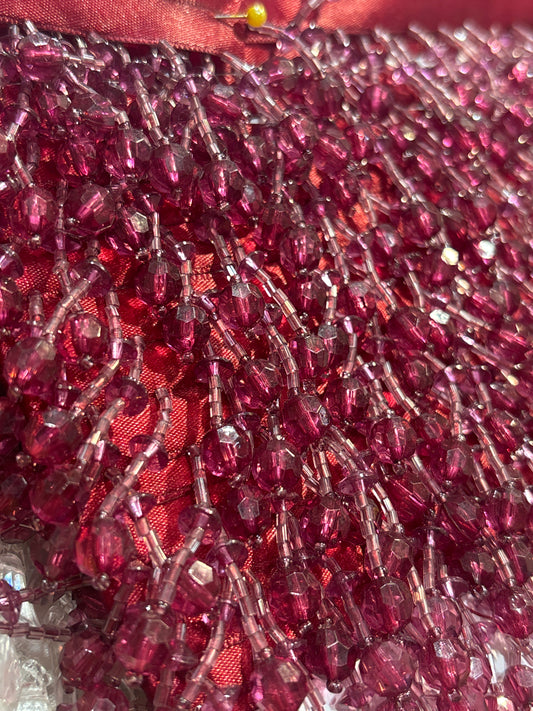 55mm Long Beaded Ribbon Braid Trim - Crimson (Price per 25cm)