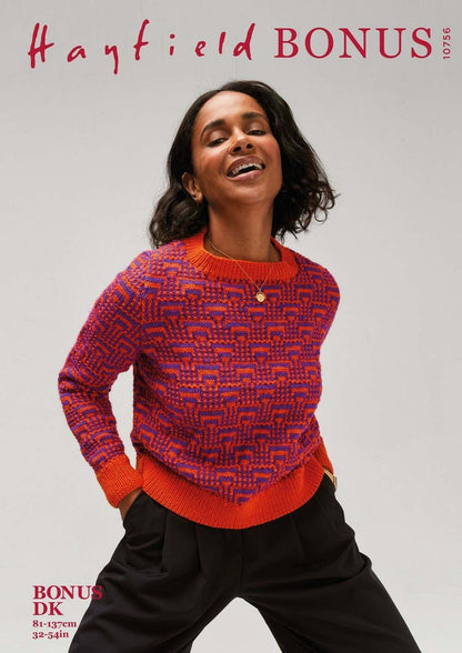 Hayfield Bonus Pulse Flash Sweater DK Knitting Pattern 10756