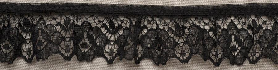25mm Gathered Nylon Lace - Black (Price per 25cm)