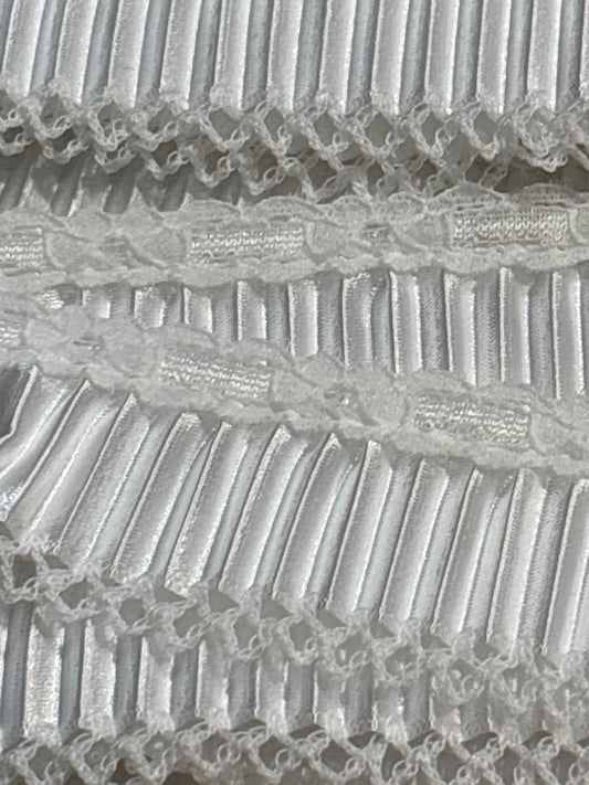 36mm Satin Lace Plisse Trim - White (Price per 25cm)