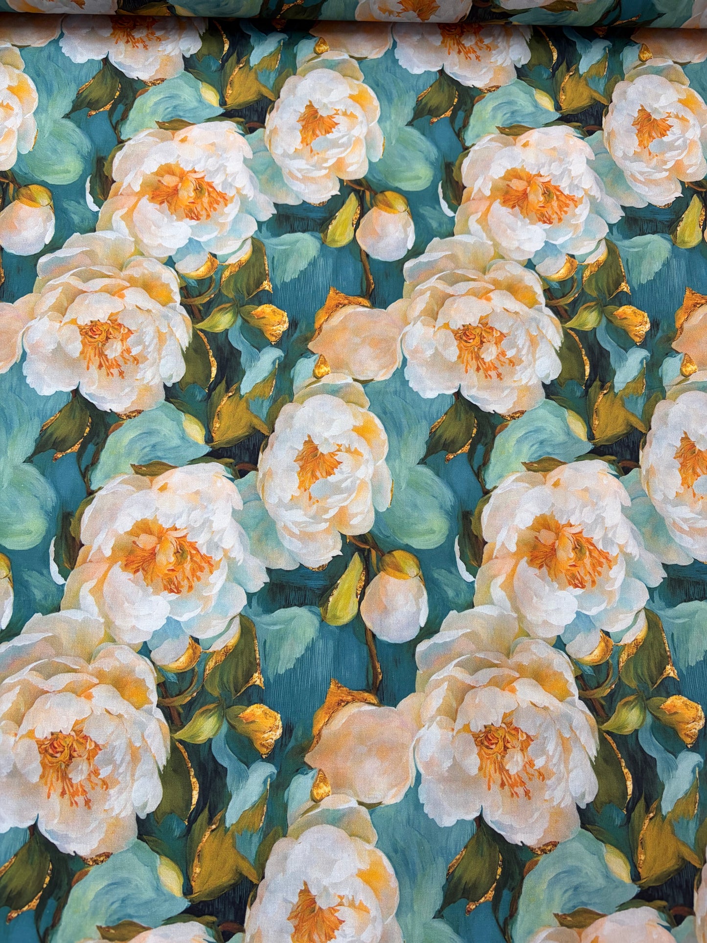 Bold Gold Peony 100% Cotton Fabric (price per 25cm)