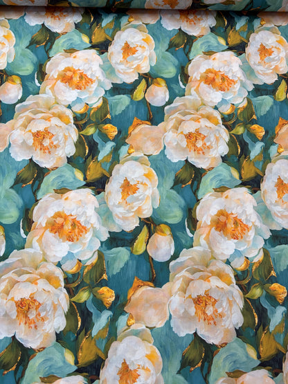 Bold Gold Peony 100% Cotton Fabric (price per 25cm)