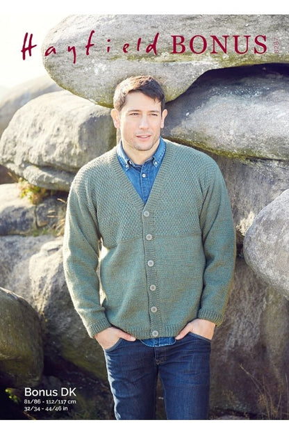 Hayfield Bonus Man’s Cardigan DK Knitting Pattern 8287