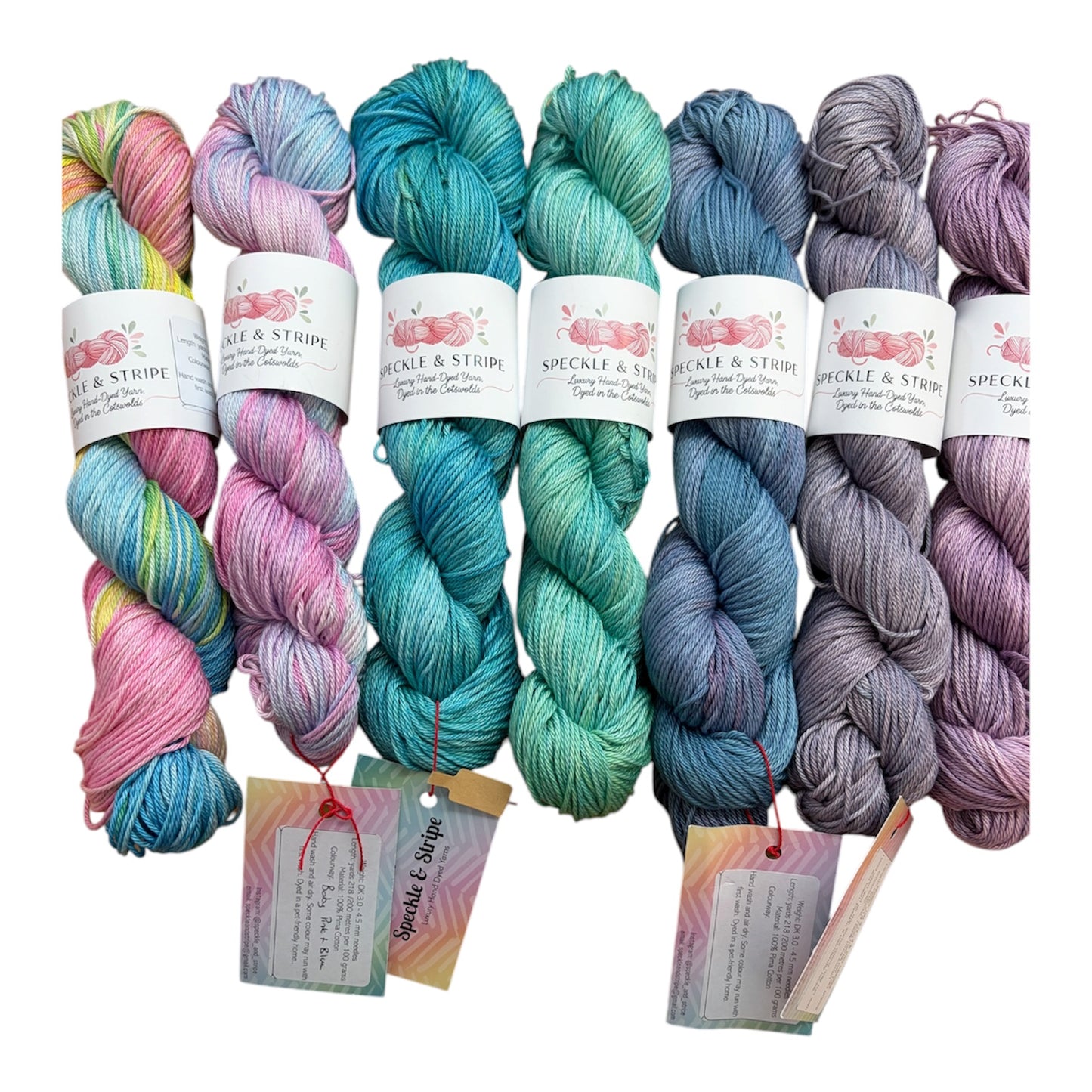 Speckle and Stripe Luxury Hand Dyed Cotton Yarn Dk 100g
