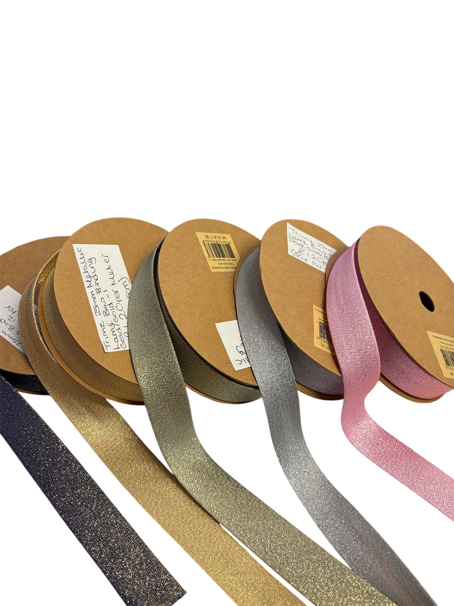 Trimz 25mm Metallic Lame Bias Bindings (various colours, priced per 25cm)