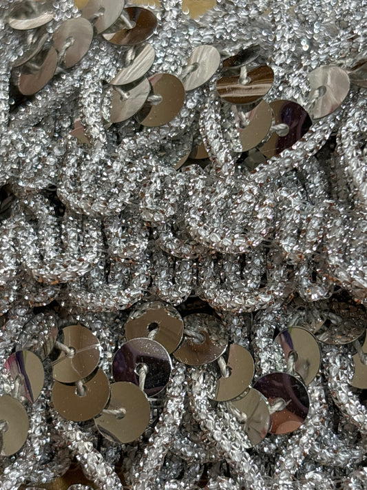 35mm Lurex Sequin Braid Trim - Silver ( Price per 25cm)