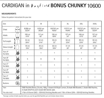 Hayfield Bonus Contrast Rib Cardigan Chunky Knitting Pattern 10600