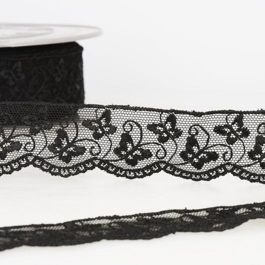 Stephanoise 35mm Butterfly Embroidered Tulle Black Trim (Price Per Metre)