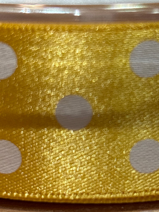 25mm White Spot on Sunflower Satin Ribbon (Price per 25cm