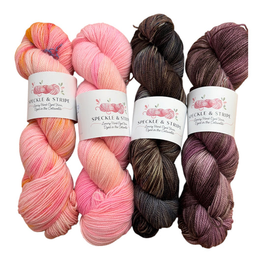 Speckle and Stripe Luxury Hand Dyed High Twist 4-Ply Sock Yarn (Various Colours)