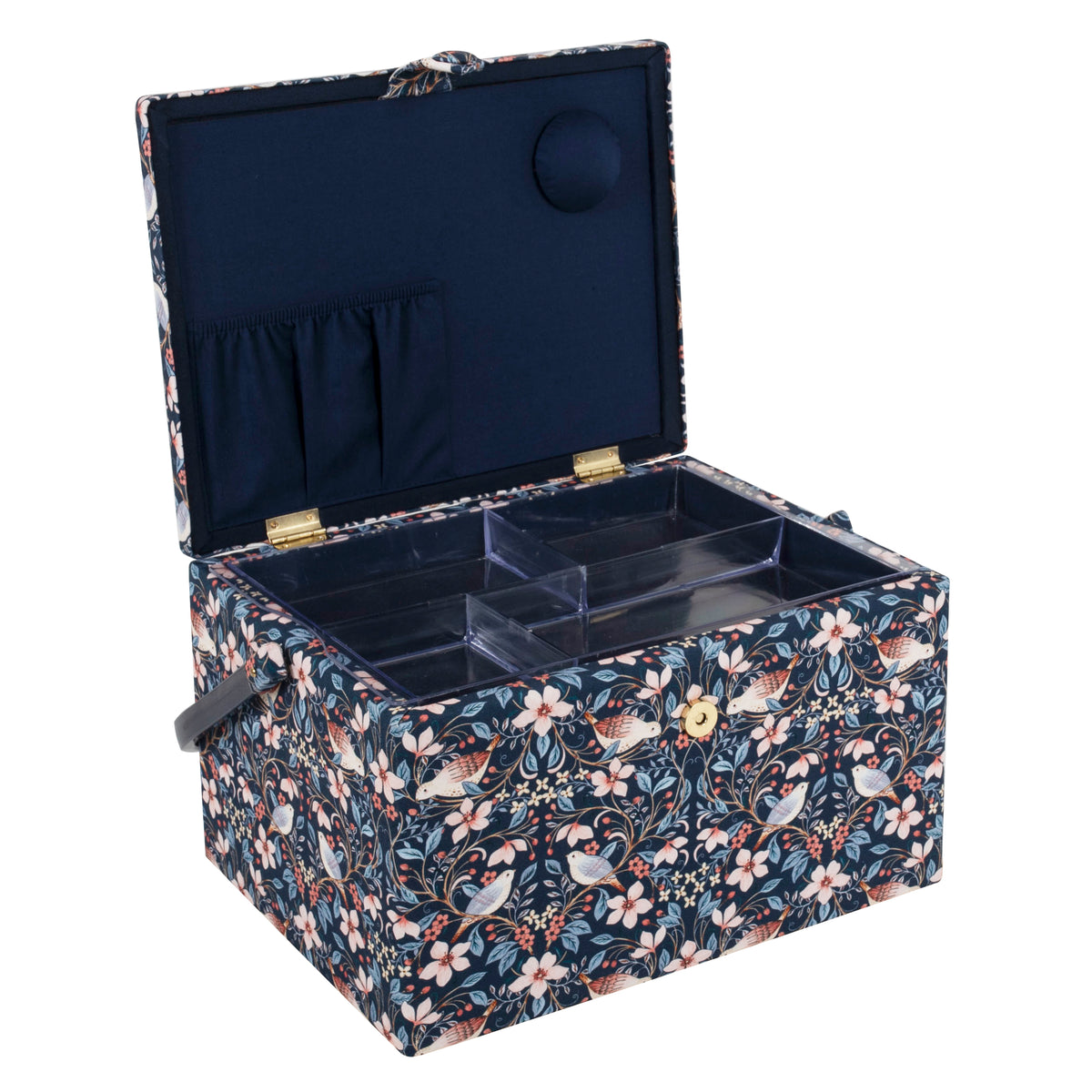 Hobby Gift Embroidered Blossom Birds Large Sewing Box