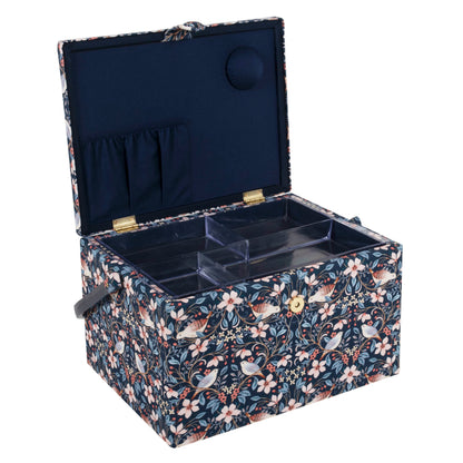 Hobby Gift Embroidered Blossom Birds Large Sewing Box