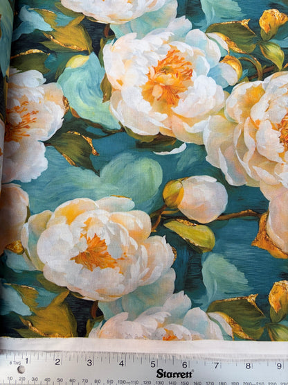 Bold Gold Peony 100% Cotton Fabric (price per 25cm)