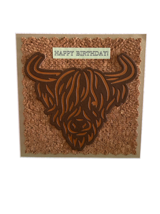 Rosie’s Crafts Happy Birthday Highland Cow Handmade Greetings Card