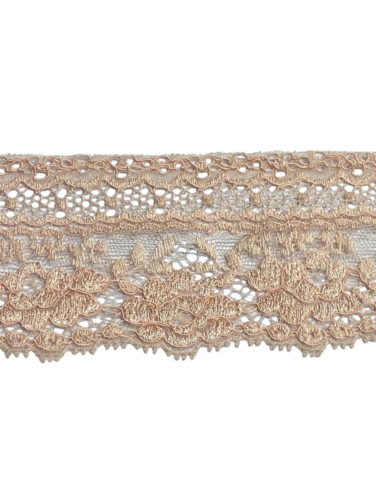65mm Stretch Corded Lace - Peach (Price per 25cm)