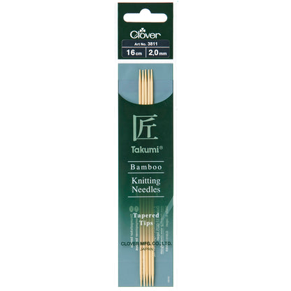Clover Takumi Bamboo Double Pointed Knitting Needles 16cm (Various Sizes)