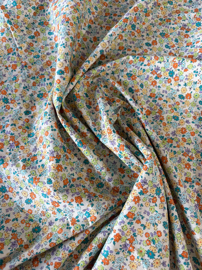 Ditsy Floral Orange and Green 100% Cotton Fabric (Price per 25cm)