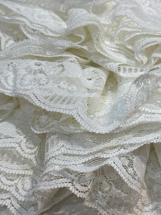 70mm Nylon / Polyester Gathered Lace Trim - White (Price per 25cm)