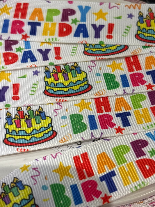 25mm Grossgrain Ribbon - Happy Birthday (Price per 25cm)