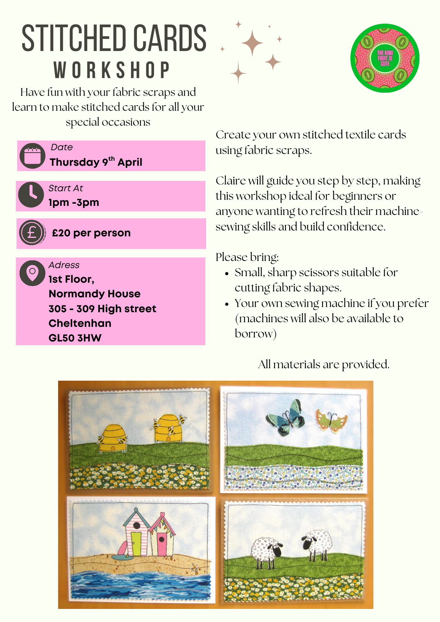 Stitch Card Workshop Thursday 9th April 1-3pm