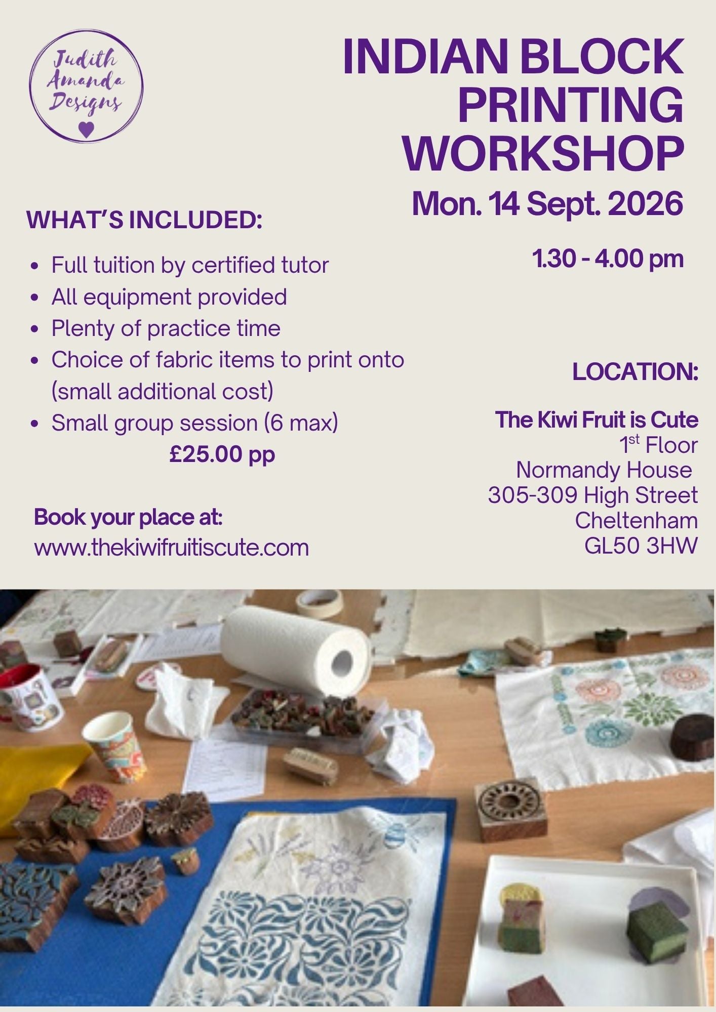 Indian Block Printing Workshop 14/09/2026 - 1.30 - 4pm