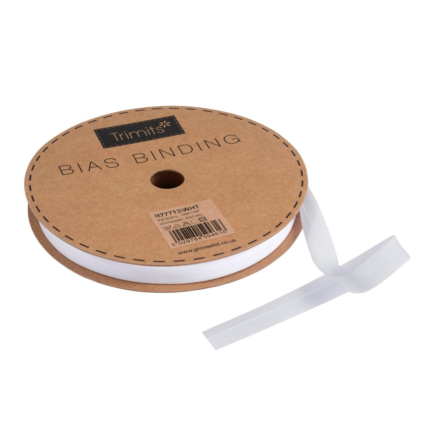 13mm Polycotton Bias Binding - White (Price per 25cm)