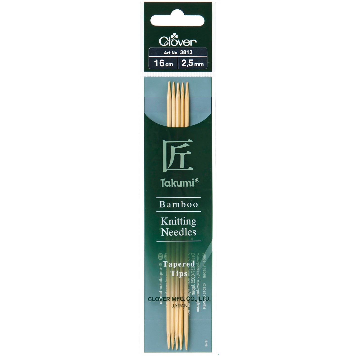 Clover Knitting Pins: Double-Ended: Set of 5: Takumi Bamboo: 16cm (Size 2.25mm - 6mm)
