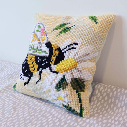 Trimits Cross Stitch Kit Printed Cushion Floral Bee